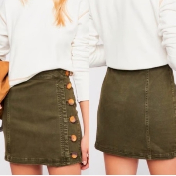Free People Dresses & Skirts - Free People Olive Khaki Mini Skirt Size 4 NEW NWT Boho  Little Daisies Buttons